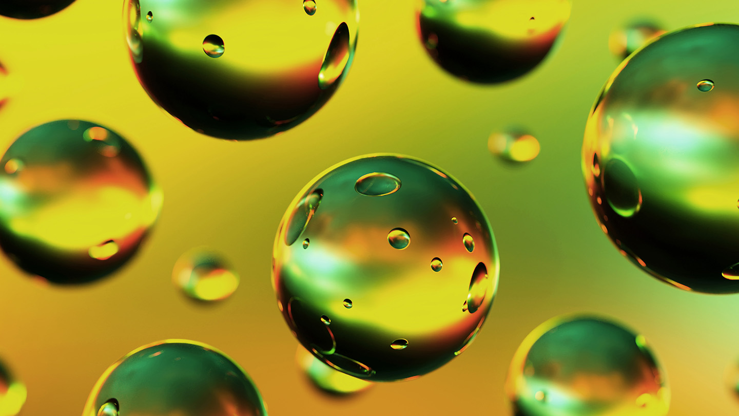 Water droplets on a mirrored background