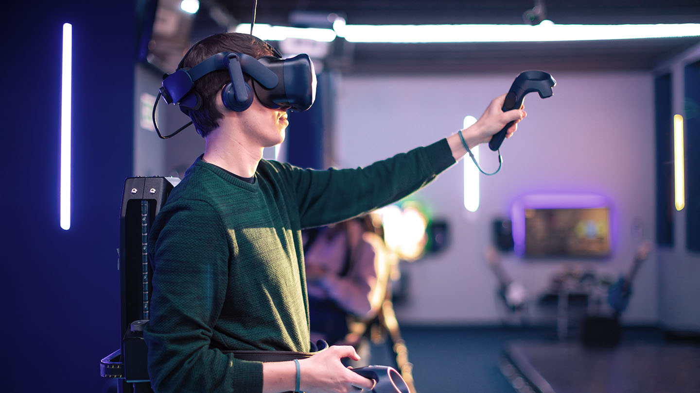 Man using virtual reality headset