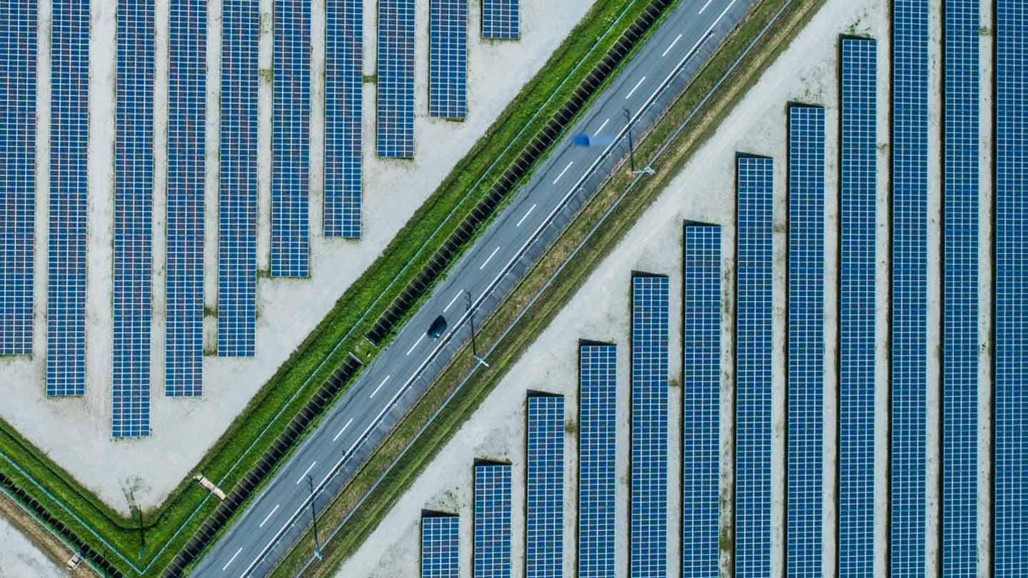 Arial view of solar panel farm