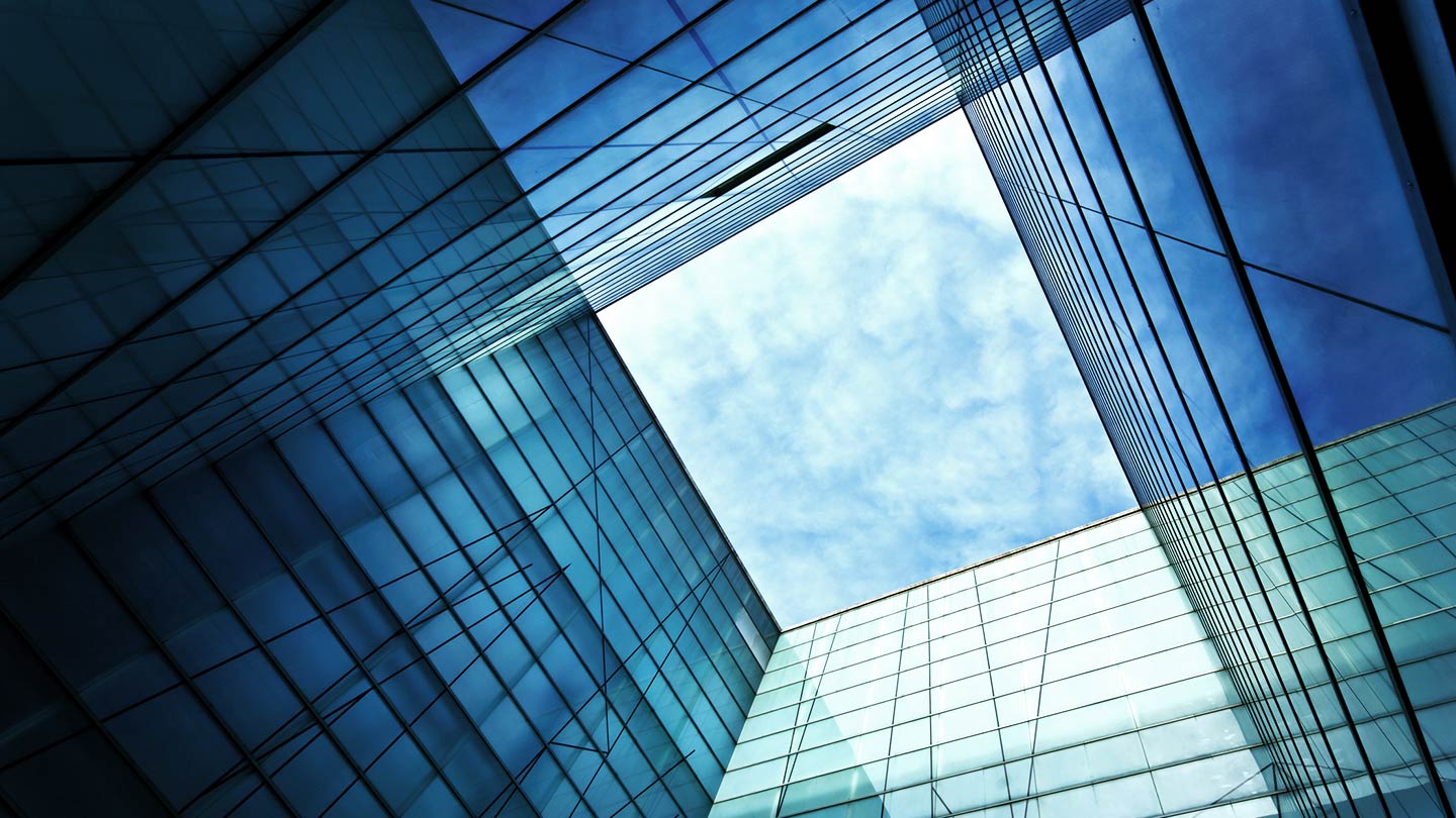 Building atrium looking skyward