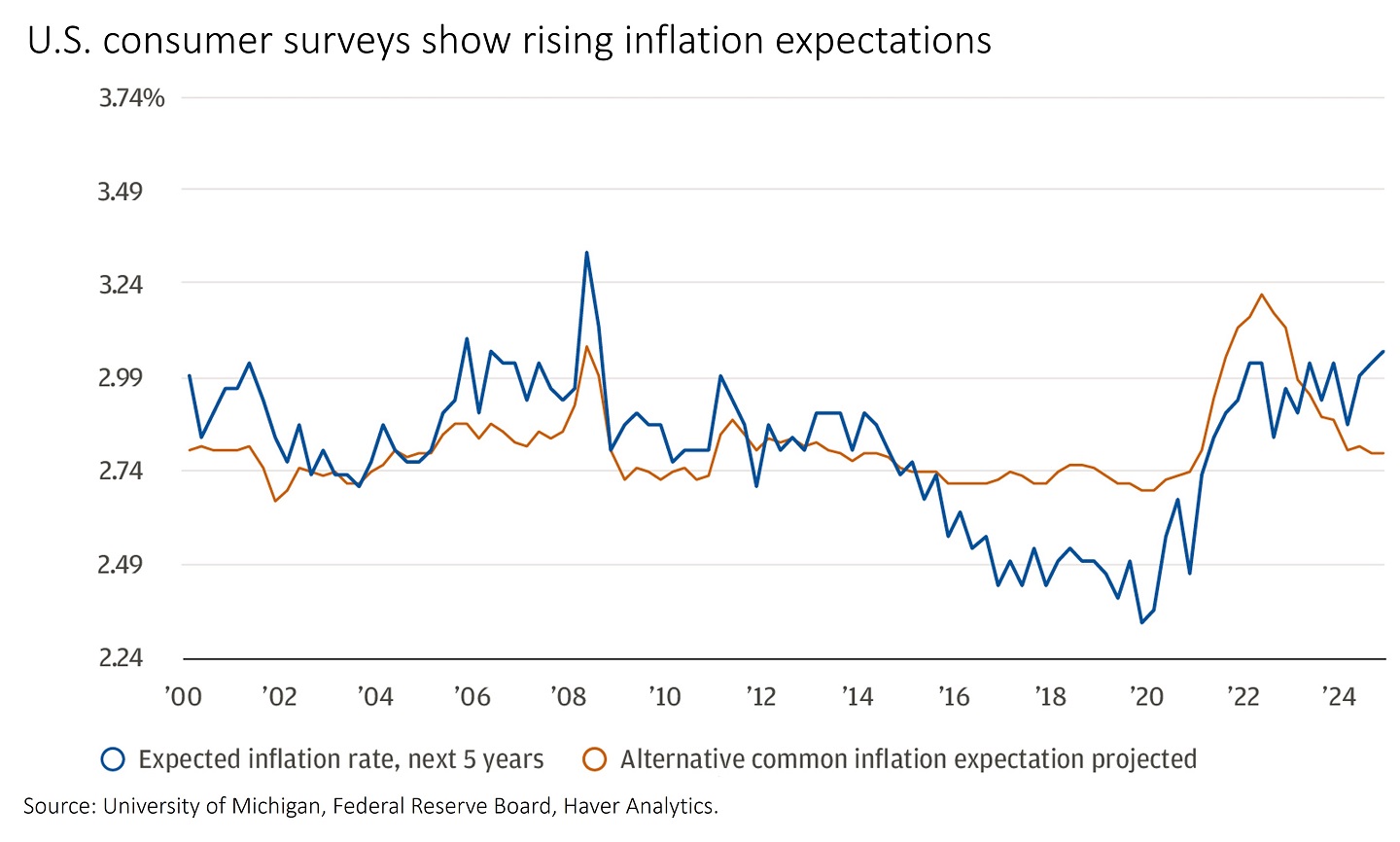 Line chart showing inflation expectations over time, spanning from the year 2000 to 2024.