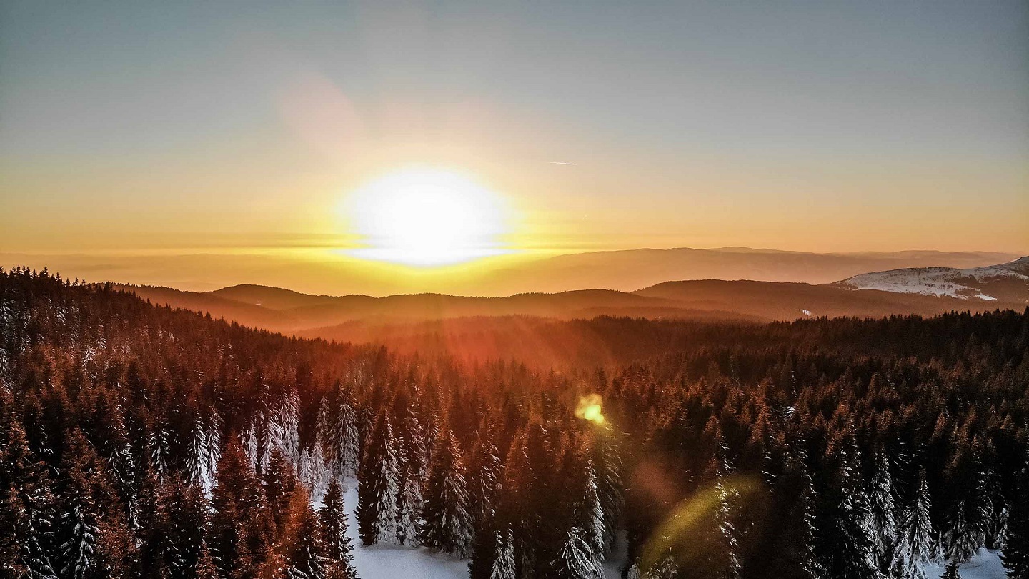 Beautiful winter sunrise in the mountains