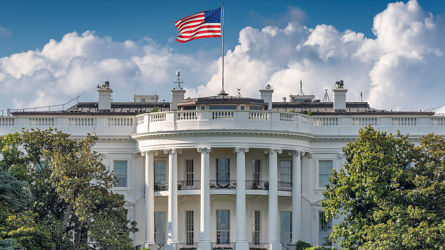 The White House in Washington DC at summer day. The White House is home of the President of the United States of America, Washington DC, USA.