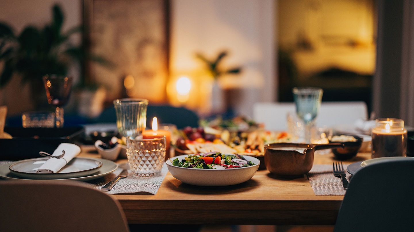 Delicious vegetarian food served on a dining table.